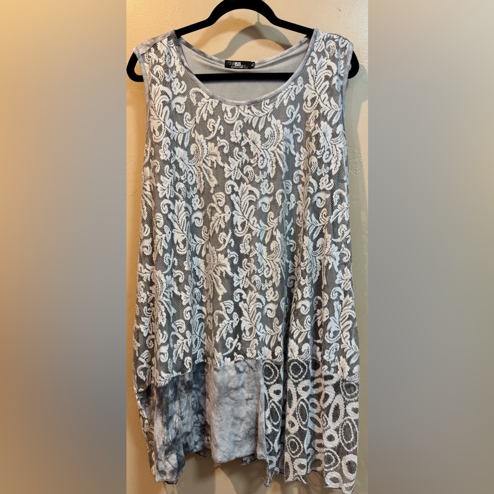Lace & Tie dye sleeveless tunic top size XL
